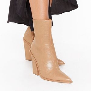 Point Me in the Right Direction Croc Heeled Boots